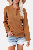 Hoombox Casual Solid Buckle O Neck Tops