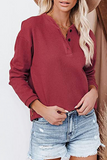 Hoombox Casual Solid Buckle O Neck Tops