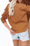 Hoombox Casual Solid Buckle O Neck Tops