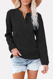 Hoombox Casual Solid Buckle O Neck Tops