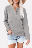 Hoombox Casual Solid Buckle O Neck Tops