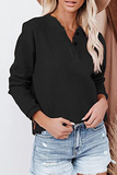 Hoombox Casual Solid Buckle O Neck Tops