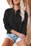 Hoombox Casual Solid Buckle O Neck Tops