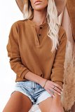 Hoombox Casual Solid Buckle O Neck Tops