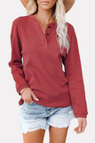 Hoombox Casual Solid Buckle O Neck Tops