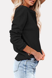 Hoombox Casual Solid Buckle O Neck Tops