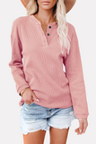 Hoombox Casual Solid Buckle O Neck Tops