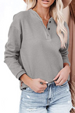 Hoombox Casual Solid Buckle O Neck Tops