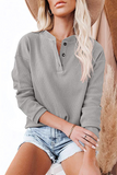 Hoombox Casual Solid Buckle O Neck Tops