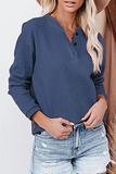 Hoombox Casual Solid Buckle O Neck Tops