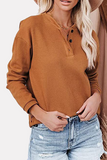 Hoombox Casual Solid Buckle O Neck Tops