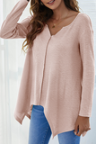 Hoombox Casual Solid Split Joint Asymmetrical V Neck Tops