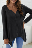 Hoombox Casual Solid Split Joint Asymmetrical V Neck Tops