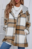 Hoombox Casual Plaid Draw String Buckle Hooded Collar Outerwear