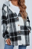 Hoombox Casual Plaid Draw String Buckle Hooded Collar Outerwear