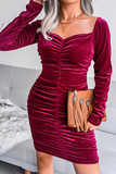 Hoombox Fashion Elegant Solid Split Joint Fold Square Collar Pencil Skirt Dresses