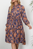 Hoombox Elegant Print Buckle Stringy Selvedge Mandarin Collar A Line Dresses