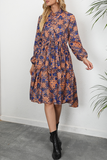 Hoombox Elegant Print Buckle Stringy Selvedge Mandarin Collar A Line Dresses