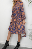 Hoombox Elegant Print Buckle Stringy Selvedge Mandarin Collar A Line Dresses