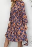 Hoombox Elegant Print Buckle Stringy Selvedge Mandarin Collar A Line Dresses