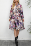 Hoombox Elegant Print Buckle Stringy Selvedge Mandarin Collar A Line Dresses