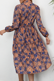 Hoombox Elegant Print Buckle Stringy Selvedge Mandarin Collar A Line Dresses