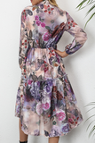 Hoombox Elegant Print Buckle Stringy Selvedge Mandarin Collar A Line Dresses