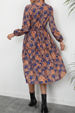 Hoombox Elegant Print Buckle Stringy Selvedge Mandarin Collar A Line Dresses