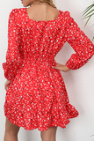 Hoombox Elegant Floral Split Joint Square Collar Waist Skirt Dresses