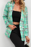 Hoombox Elegant Print Split Joint Buttons Turndown Collar Outerwear