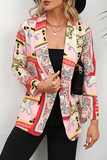 Hoombox Elegant Print Split Joint Buttons Turndown Collar Outerwear