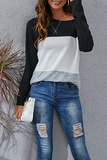 Hoombox Casual Patchwork Basic  Contrast O Neck Tops