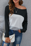 Hoombox Casual Patchwork Basic  Contrast O Neck Tops