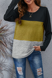 Hoombox Casual Patchwork Basic  Contrast O Neck Tops