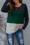 Hoombox Casual Patchwork Basic  Contrast O Neck Tops