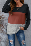 Hoombox Casual Patchwork Basic  Contrast O Neck Tops