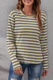 Hoombox Casual Striped Split Joint Basic O Neck Tops