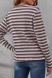 Hoombox Casual Striped Split Joint Basic O Neck Tops