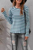 Hoombox Casual Striped Split Joint Basic O Neck Tops