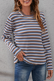 Hoombox Casual Striped Split Joint Basic O Neck Tops