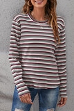 Hoombox Casual Striped Split Joint Basic O Neck Tops