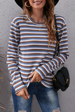 Hoombox Casual Striped Split Joint Basic O Neck Tops