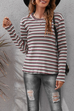 Hoombox Casual Striped Split Joint Basic O Neck Tops