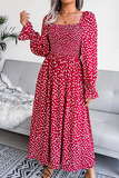 Hoombox Elegant Print Flounce Fold Square Collar Dresses