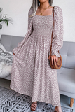 Hoombox Elegant Print Flounce Fold Square Collar Dresses