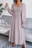 Hoombox Elegant Print Flounce Fold Square Collar Dresses