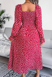 Hoombox Elegant Print Flounce Fold Square Collar Dresses