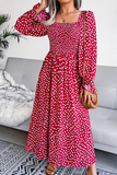 Hoombox Elegant Print Flounce Fold Square Collar Dresses