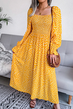 Hoombox Elegant Print Flounce Fold Square Collar Dresses