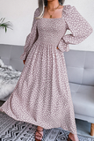 Hoombox Elegant Print Flounce Fold Square Collar Dresses